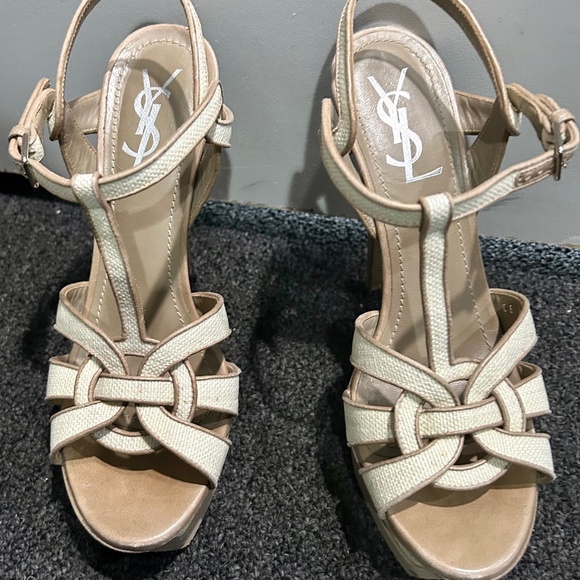 YSL Tribute high heels in beige canvas - Picture 1 of 5